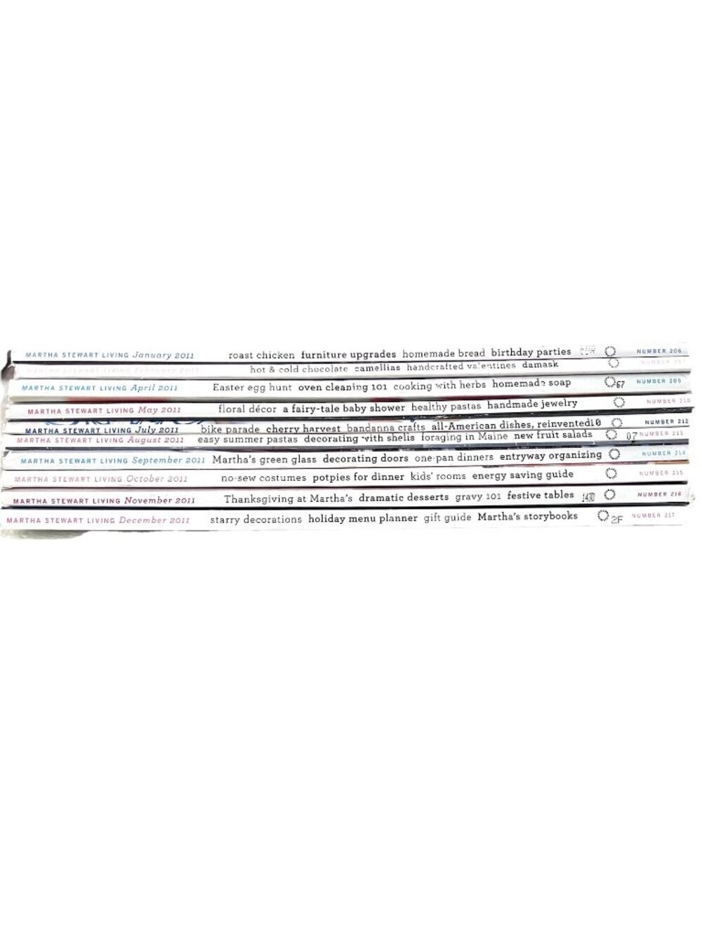2011 Martha Stewart Living Magazines 10 issues All W/recipe cards -  Nov Dec